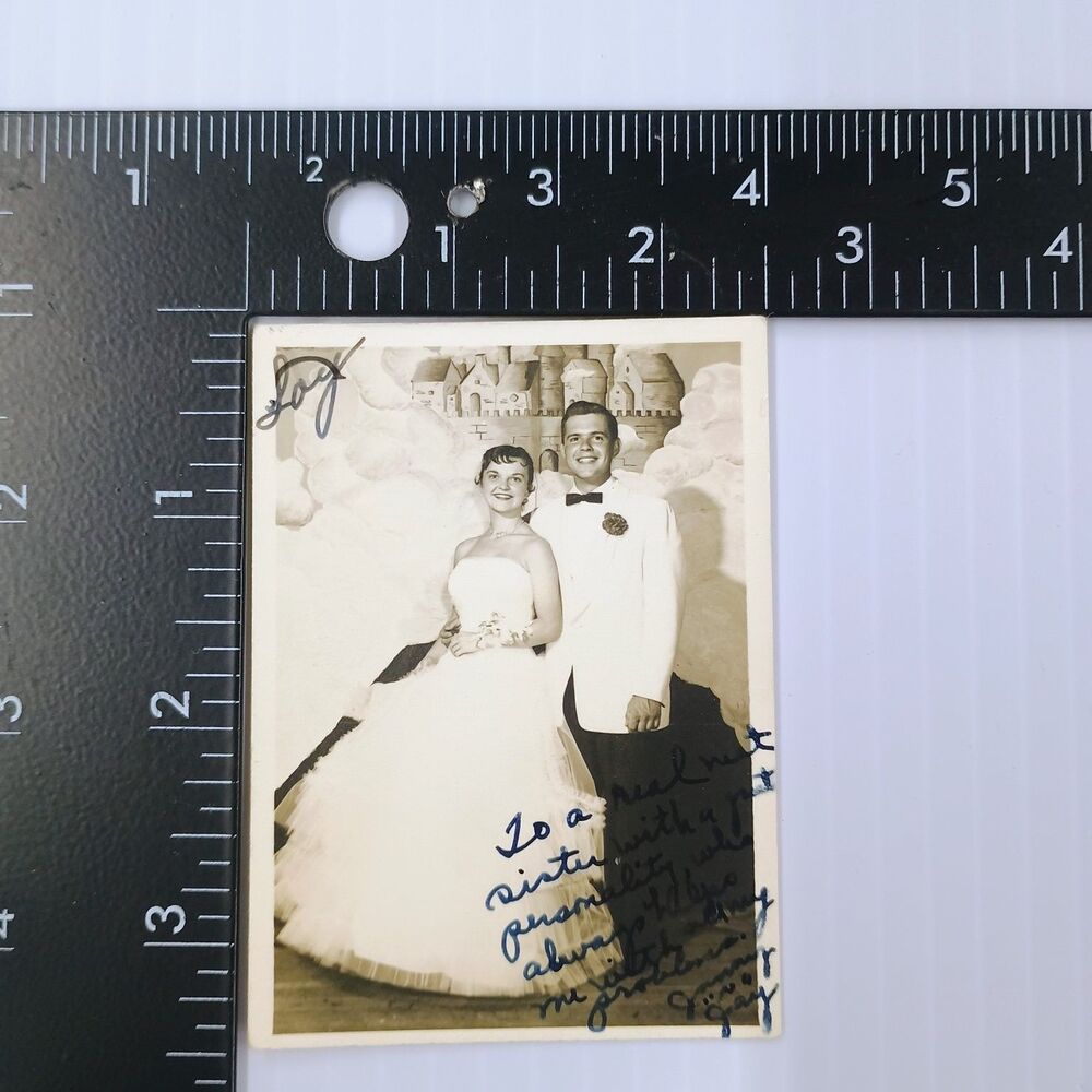 1950s Snapshot Photo Young Couple Formal Attire Prom Inscribed Signed